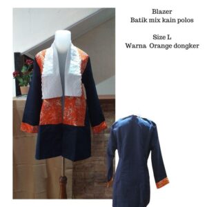Blazer Dongker mix Batik cap Motif Kalimantan Karamunting Orange