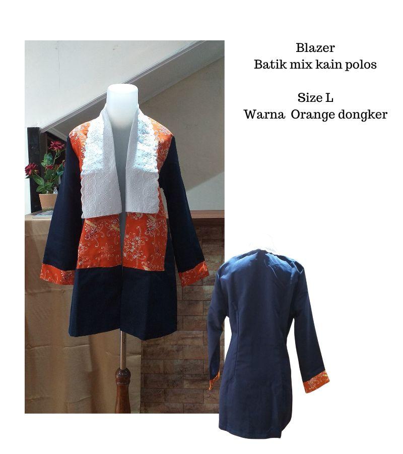 Blazer Dongker mix Batik cap Motif Kalimantan Karamunting Orange