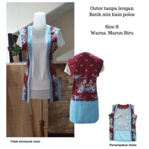 Outer Rompi Wanita Batik Kalimantan Motif Karamunting warna Marun tanpa Lengan